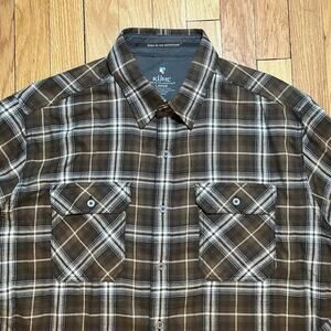 Kuhl Shirt Mens Large Brown Plaid Tencel Blend Hiking Flannel Long Sleeve